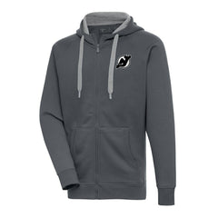 New Jersey Devils Antigua Metallic Logo Victory Full-Zip Hoodie - Charcoal - NHL