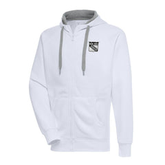 New York Rangers Antigua Metallic Logo Victory Full-Zip Hoodie - White - NHL
