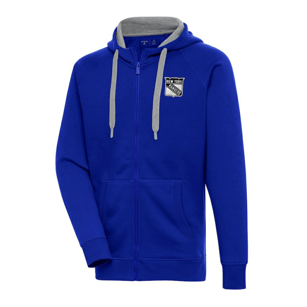 New York Rangers Antigua Metallic Logo Victory Full-Zip Hoodie - Blue - NHL