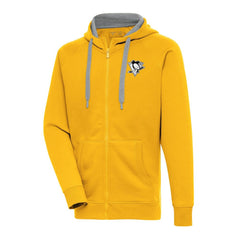 Pittsburgh Penguins Antigua Metallic Logo Victory Full-Zip Hoodie - Gold - NHL