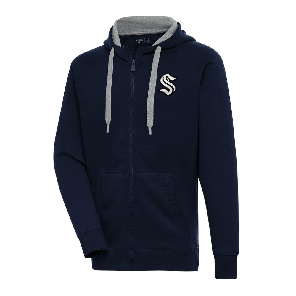 Seattle Kraken Antigua Metallic Logo Victory Full-Zip Hoodie - Deep Sea Blue - NHL