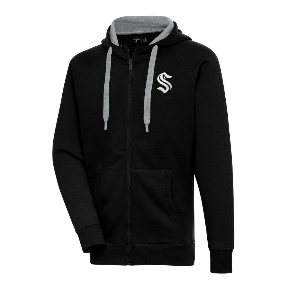 Seattle Kraken Antigua Metallic Logo Victory Full-Zip Hoodie - Black - NHL
