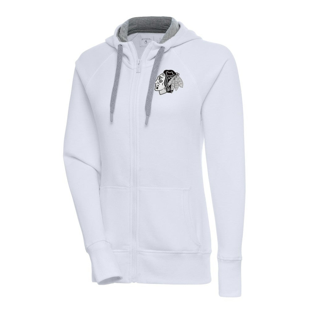 Chicago Blackhawks Antigua Women's Metallic Logo Victory Full-Zip Hoodie - White - NHL