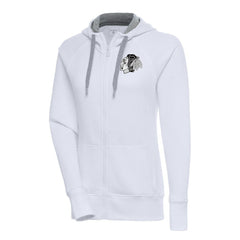 Chicago Blackhawks Antigua Women's Metallic Logo Victory Full-Zip Hoodie - White - NHL