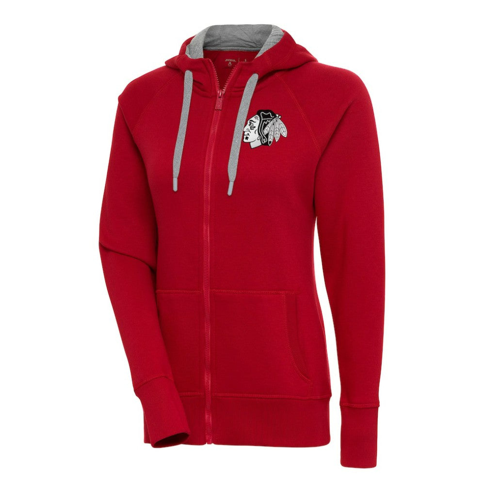 Chicago Blackhawks Antigua Women's Metallic Logo Victory Full-Zip Hoodie - Red - NHL