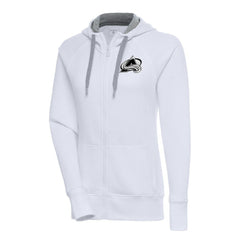 Colorado Avalanche Antigua Women's Metallic Logo Victory Full-Zip Hoodie - White - NHL