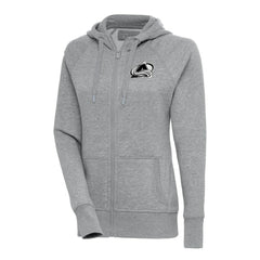 Colorado Avalanche Antigua Women's Metallic Logo Victory Full-Zip Hoodie - Heather Gray - NHL