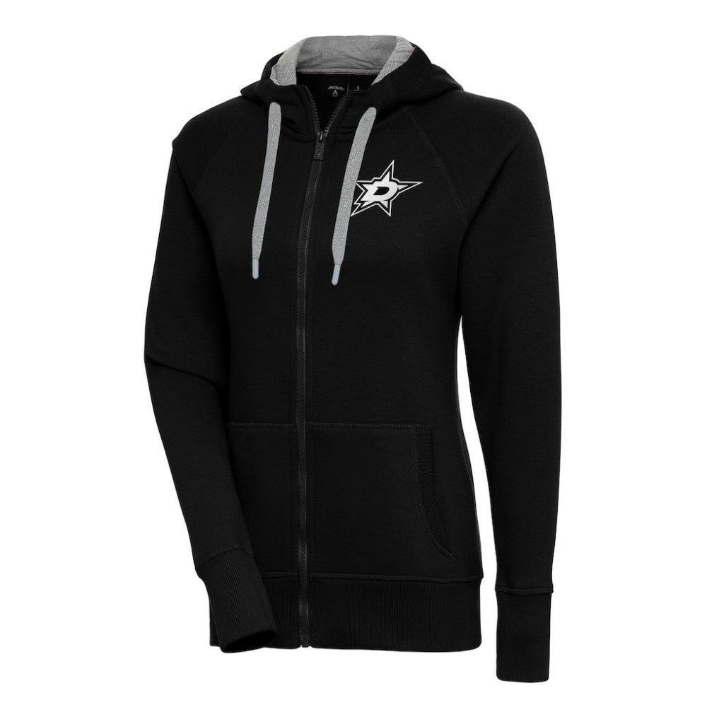 Dallas Stars Antigua Women's Metallic Logo Victory Full-Zip Hoodie - Black - NHL