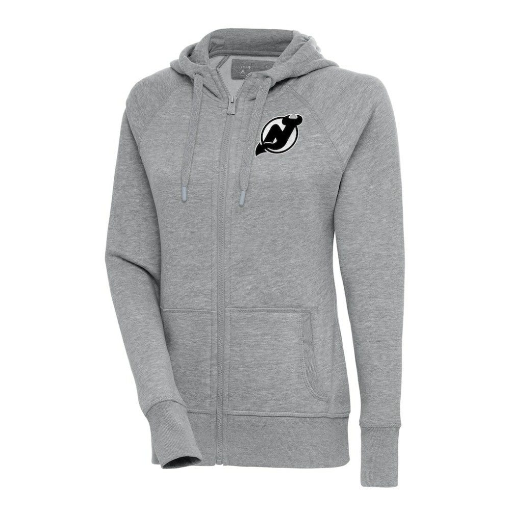 New Jersey Devils Antigua Women's Metallic Logo Victory Full-Zip Hoodie - Heather Gray - NHL