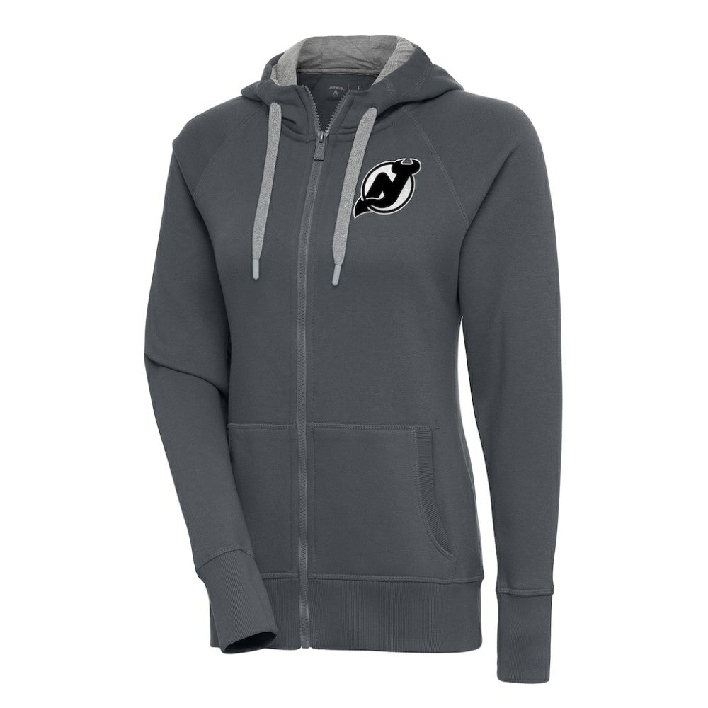 New Jersey Devils Antigua Women's Metallic Logo Victory Full-Zip Hoodie - Charcoal - NHL