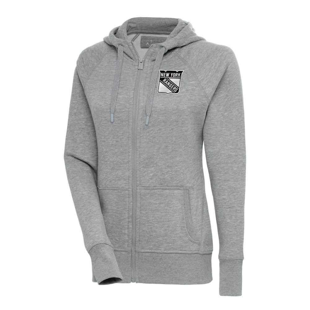 New York Rangers Antigua Women's Metallic Logo Victory Full-Zip Hoodie - Heather Gray - NHL