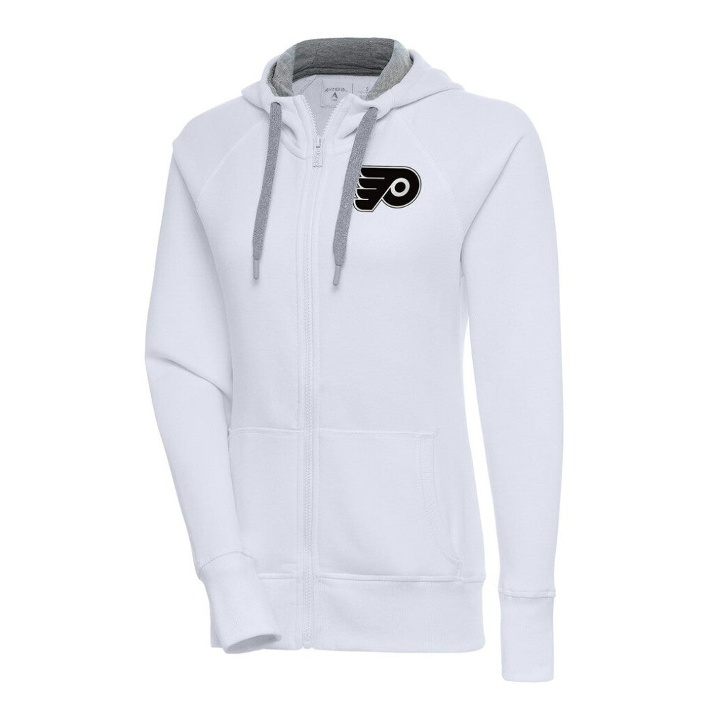 Philadelphia Flyers Antigua Women's Metallic Logo Victory Full-Zip Hoodie - White - NHL