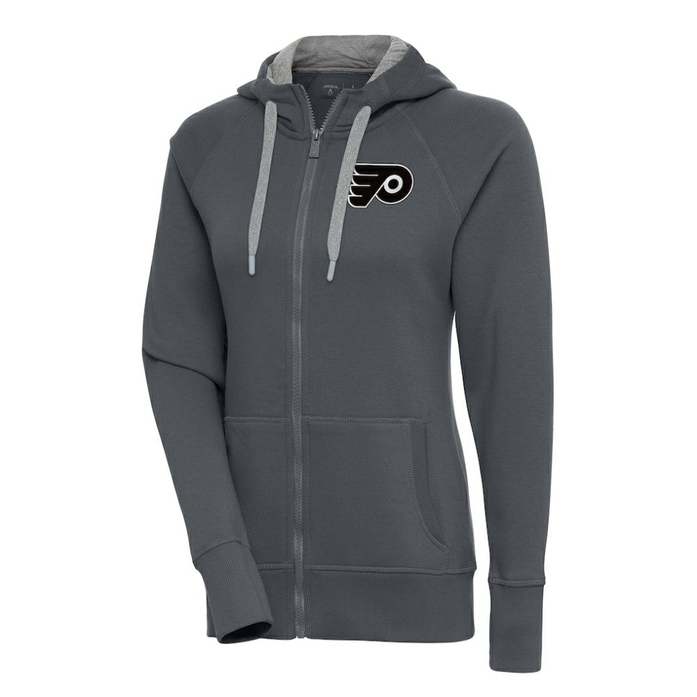 Philadelphia Flyers Antigua Women's Metallic Logo Victory Full-Zip Hoodie - Charcoal - NHL