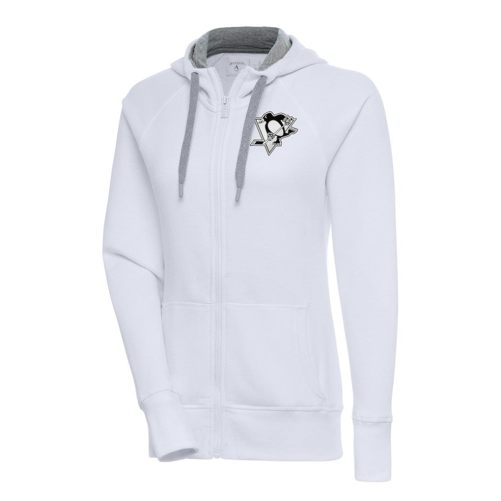 Pittsburgh Penguins Antigua Women's Metallic Logo Victory Full-Zip Hoodie - White - NHL