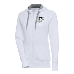 Pittsburgh Penguins Antigua Women's Metallic Logo Victory Full-Zip Hoodie - White - NHL