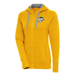 Pittsburgh Penguins Antigua Women's Metallic Logo Victory Full-Zip Hoodie - Gold - NHL