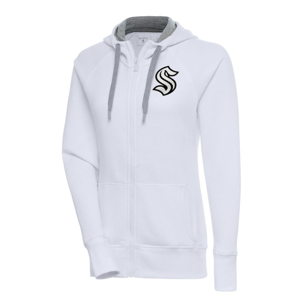 Seattle Kraken Antigua Women's Metallic Logo Victory Full-Zip Hoodie - White - NHL