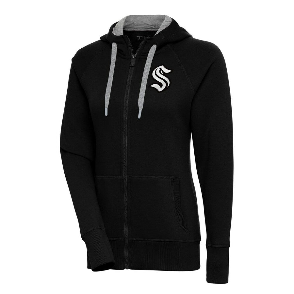 Seattle Kraken Antigua Women's Metallic Logo Victory Full-Zip Hoodie - Black - NHL