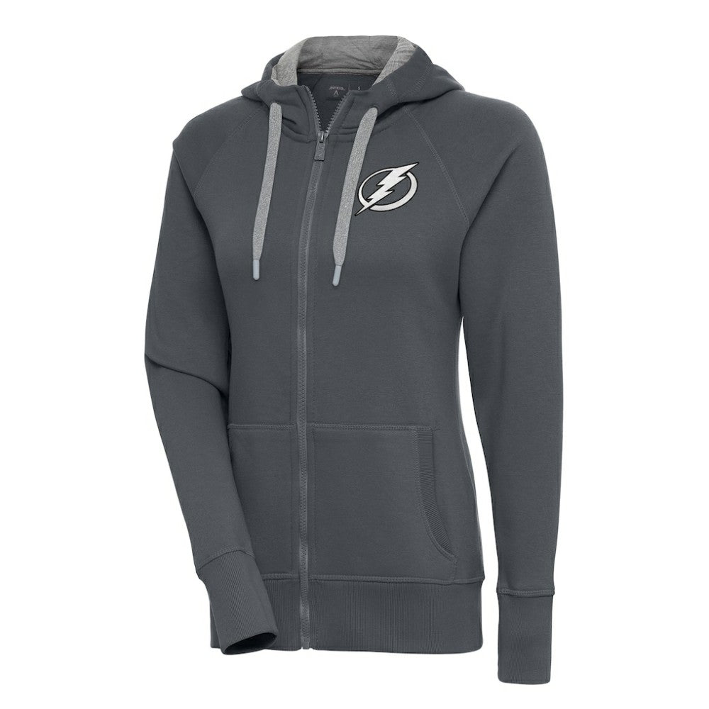 Tampa Bay Lightning Antigua Women's Metallic Logo Victory Full-Zip Hoodie - Charcoal - NHL