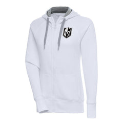 Vegas Golden Knights Antigua Women's Metallic Logo Victory Full-Zip Hoodie - White - NHL