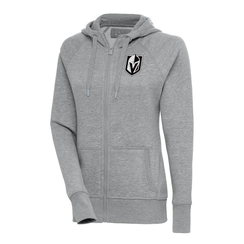 Vegas Golden Knights Antigua Women's Metallic Logo Victory Full-Zip Hoodie - Heather Gray - NHL