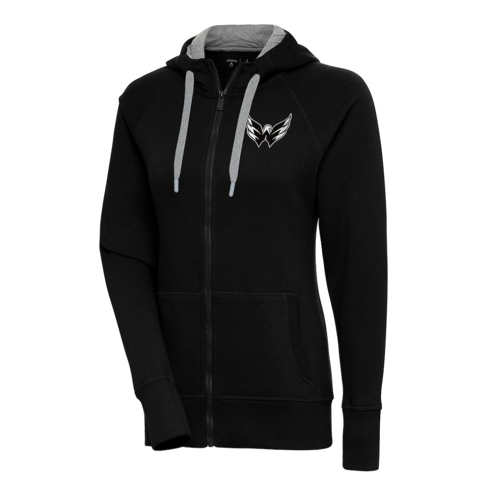Washington Capitals Antigua Women's Metallic Logo Victory Full-Zip Hoodie - Black - NHL