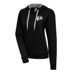 Chicago Blackhawks Antigua Women's Metallic Logo Victory Pullover Hoodie - Black - NHL