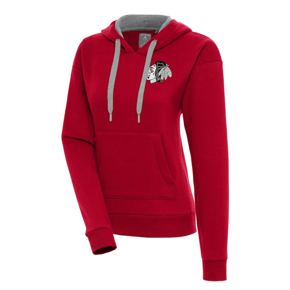 Chicago Blackhawks Antigua Women's Metallic Logo Victory Pullover Hoodie - Red - NHL