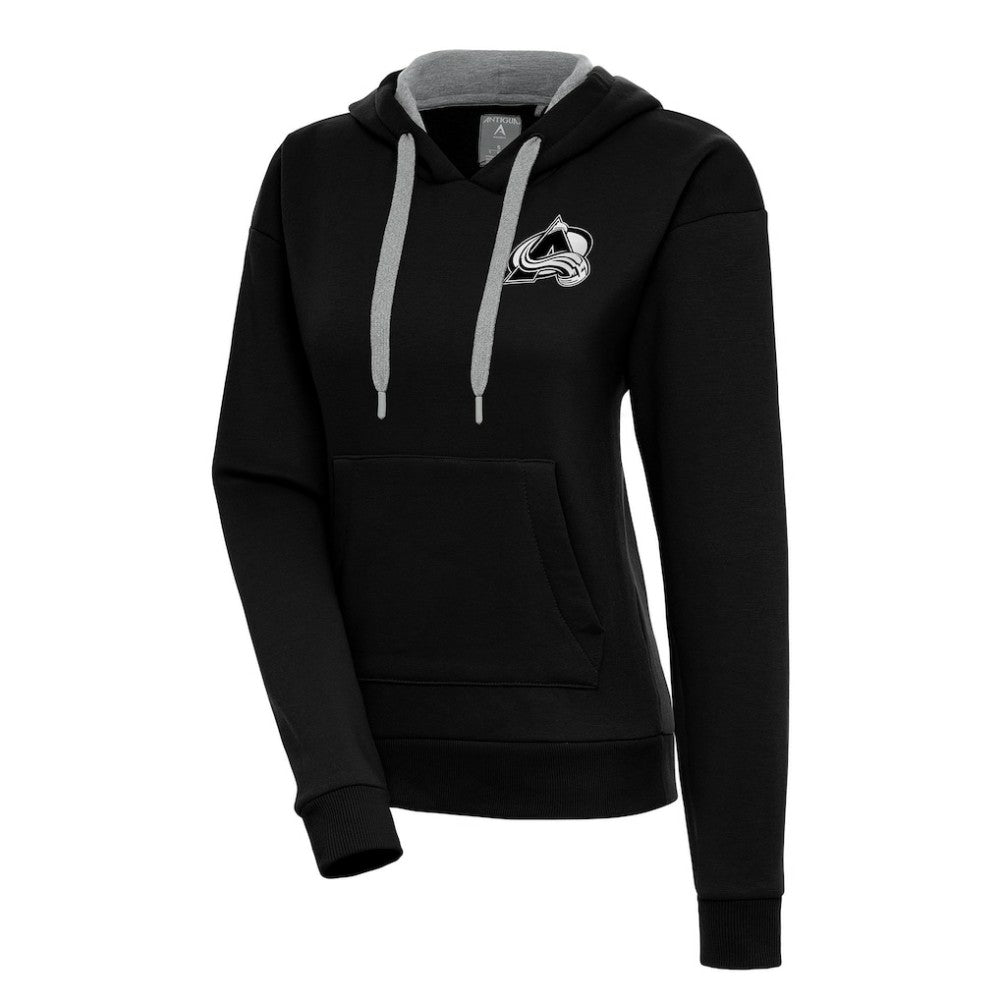 Colorado Avalanche Antigua Women's Metallic Logo Victory Pullover Hoodie - Black - NHL
