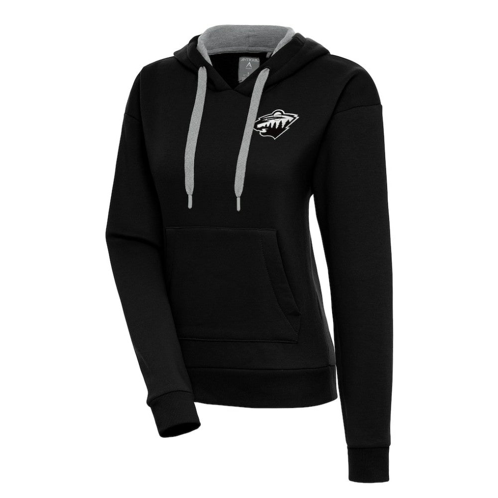 Minnesota Wild Antigua Women's Metallic Logo Victory Pullover Hoodie - Black - NHL