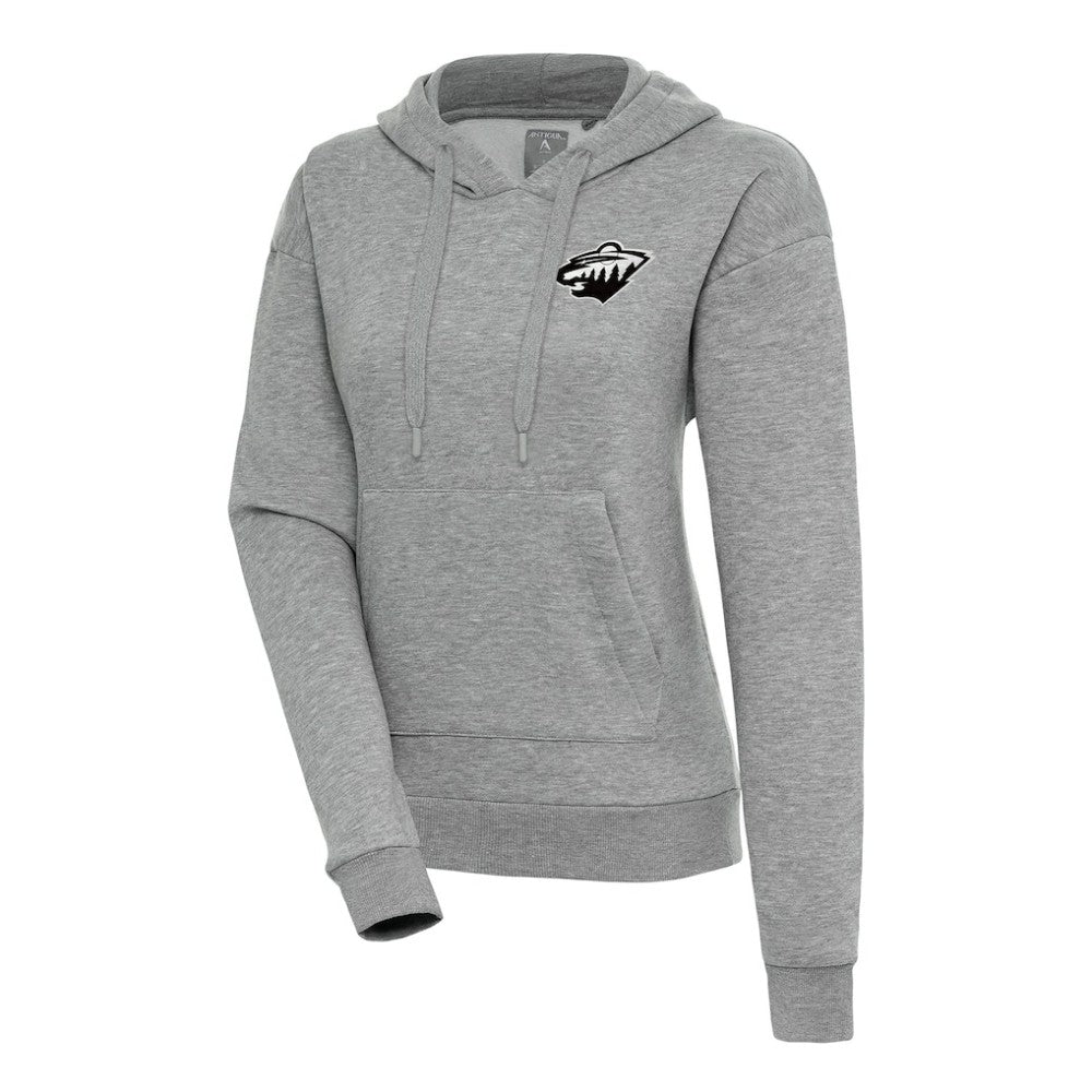 Minnesota Wild Antigua Women's Metallic Logo Victory Pullover Hoodie - Heather Gray - NHL