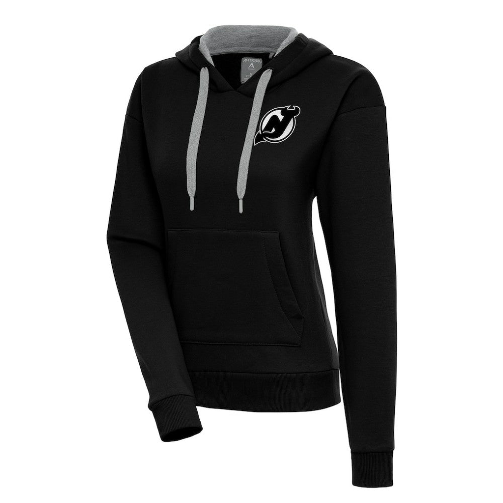 New Jersey Devils Antigua Women's Metallic Logo Victory Pullover Hoodie - Black - NHL