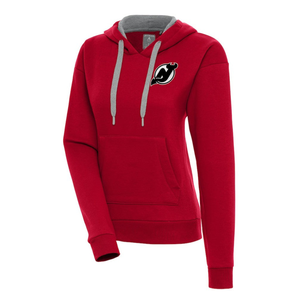 New Jersey Devils Antigua Women's Metallic Logo Victory Pullover Hoodie - Red - NHL