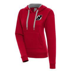 New Jersey Devils Antigua Women's Metallic Logo Victory Pullover Hoodie - Red - NHL