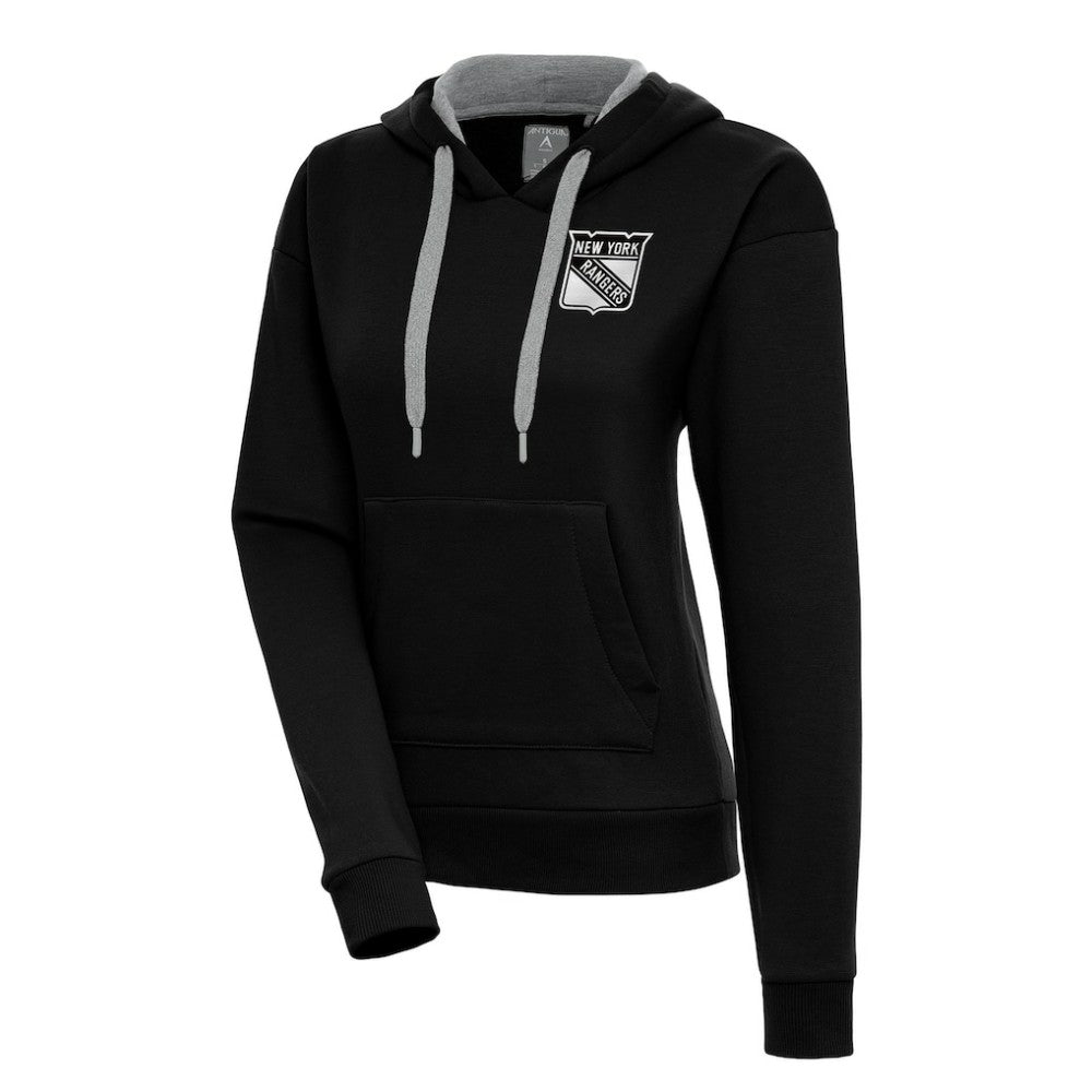 New York Rangers Antigua Women's Metallic Logo Victory Pullover Hoodie - Black - NHL