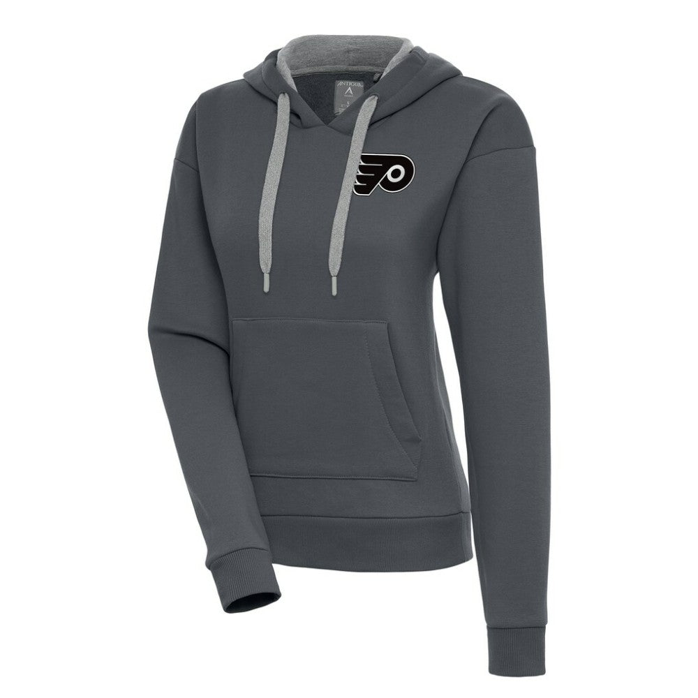 Philadelphia Flyers Antigua Women's Metallic Logo Victory Pullover Hoodie - Charcoal - NHL