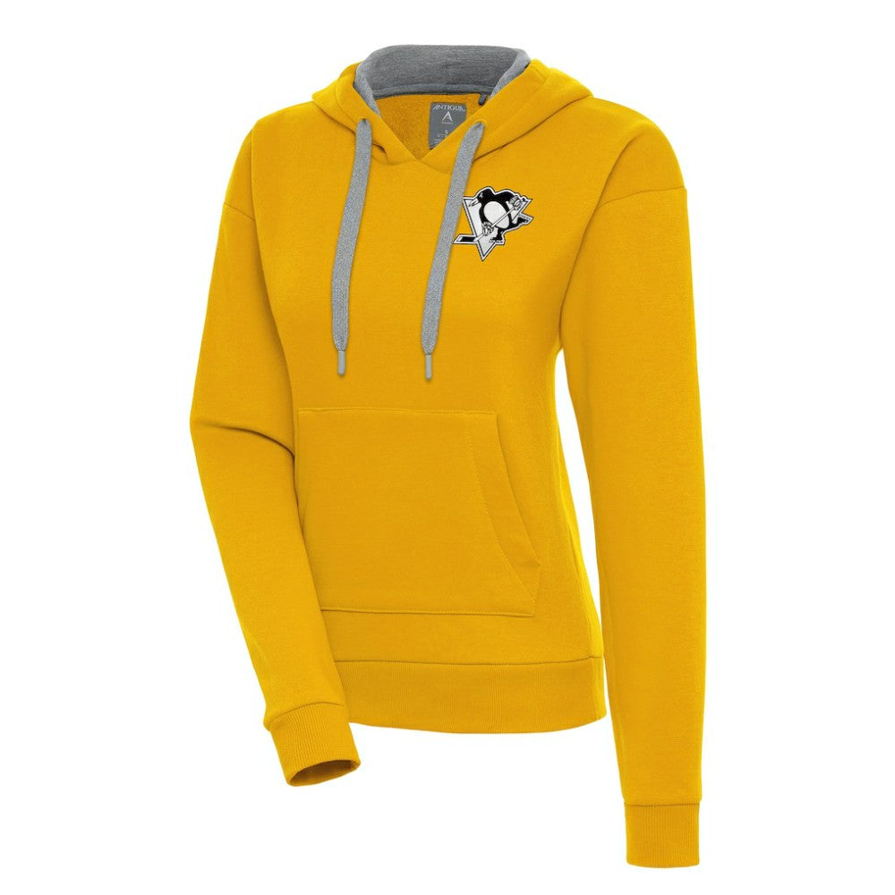 Pittsburgh Penguins Antigua Women's Metallic Logo Victory Pullover Hoodie - Gold - NHL
