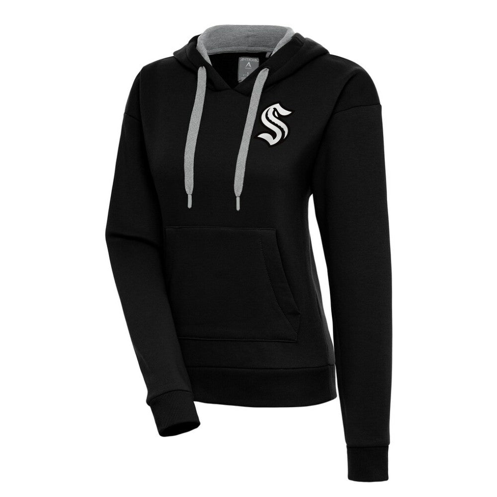 Seattle Kraken Antigua Women's Metallic Logo Victory Pullover Hoodie - Black - NHL