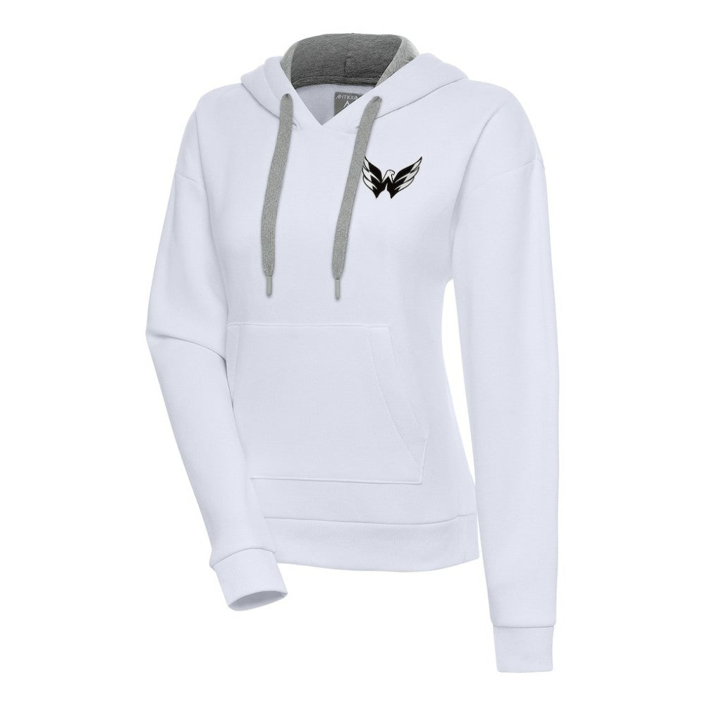 Washington Capitals Antigua Women's Metallic Logo Victory Pullover Hoodie - White - NHL