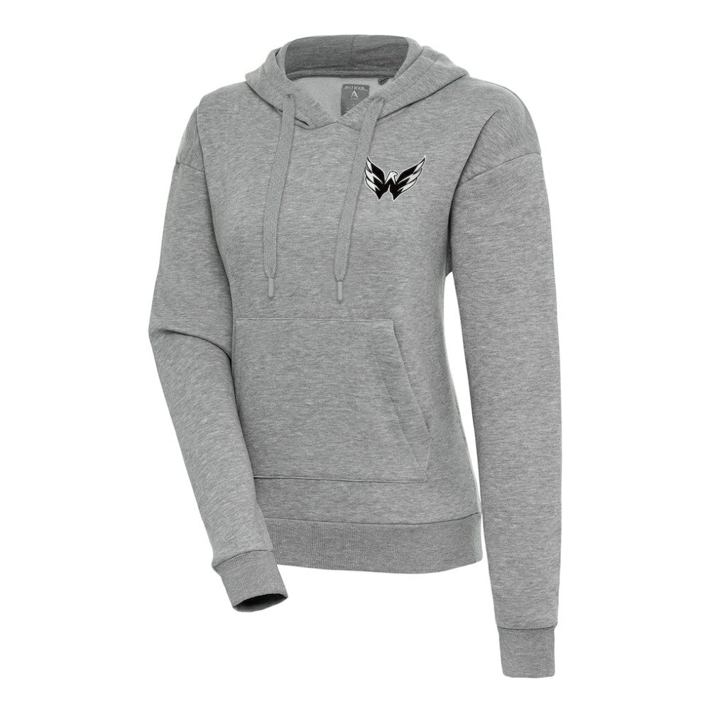 Washington Capitals Antigua Women's Metallic Logo Victory Pullover Hoodie - Heather Gray - NHL