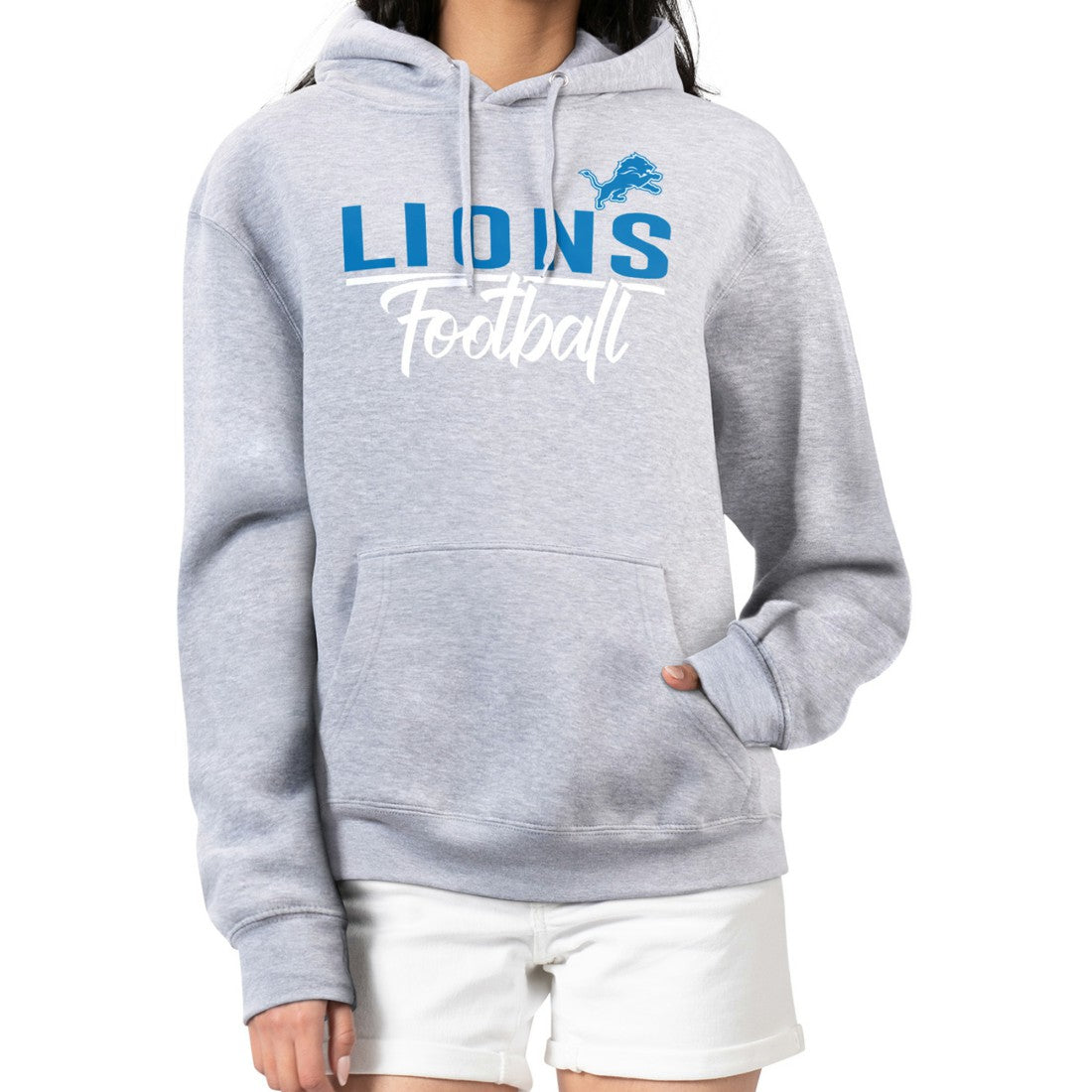 Detroit Lions G-III 4Her by Carl Banks Women's Graphic Fleece Pullover Hoodie Heather Gray | NFL
