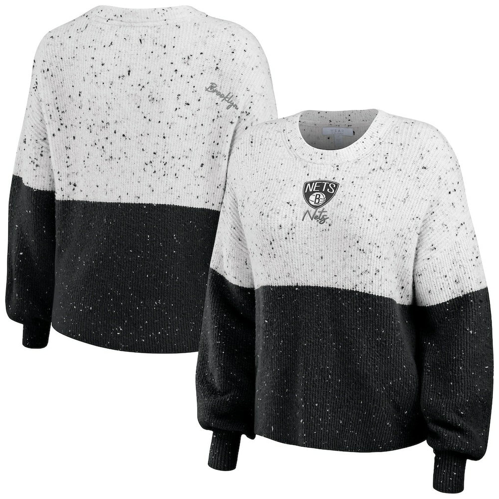 Brooklyn Nets WEAR by Erin Andrews Women's Color-Block Pullover Sweater White/Black - NBA