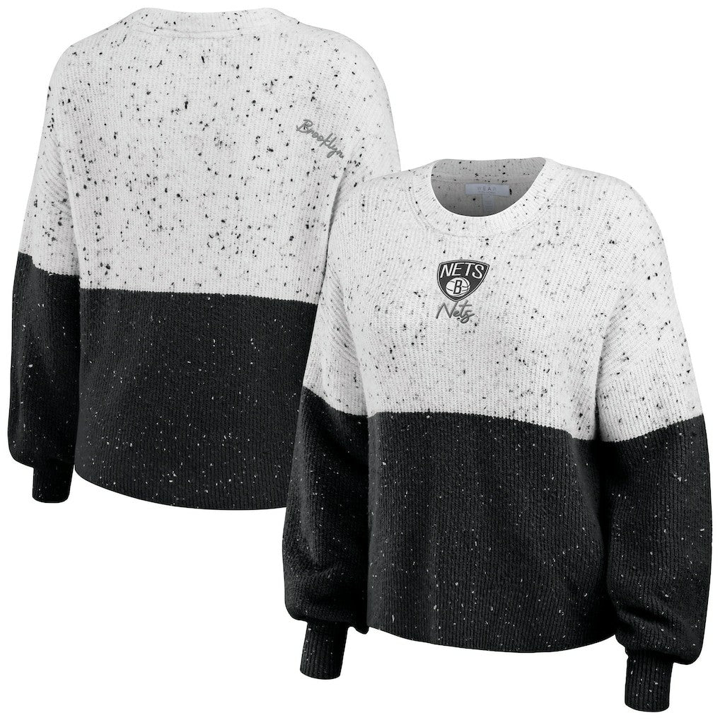 Brooklyn Nets WEAR by Erin Andrews Women's Color-Block Pullover Sweater White/Black - NBA
