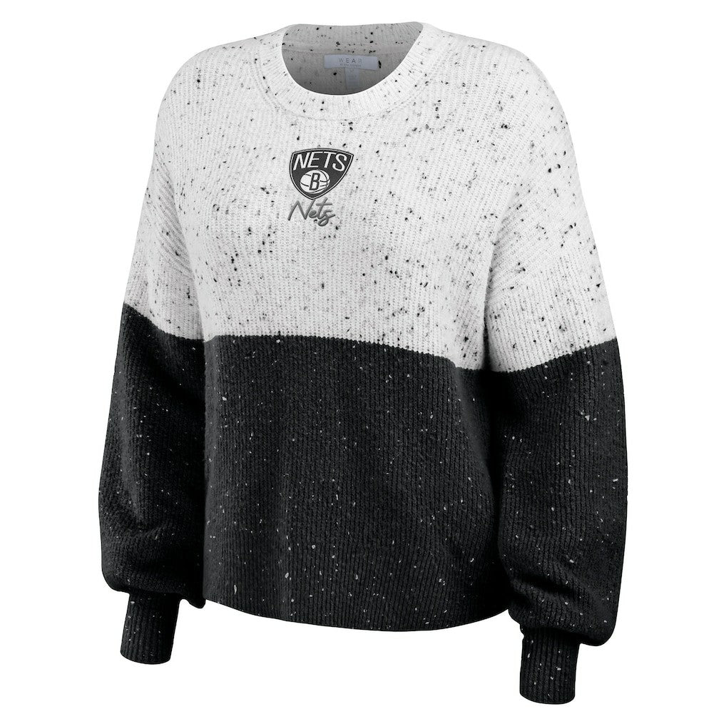 Brooklyn Nets WEAR by Erin Andrews Women's Color-Block Pullover Sweater White/Black - NBA