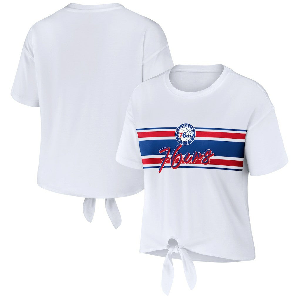 Philadelphia 76ers WEAR by Erin Andrews Women's Tie-Front T-Shirt White - NBA