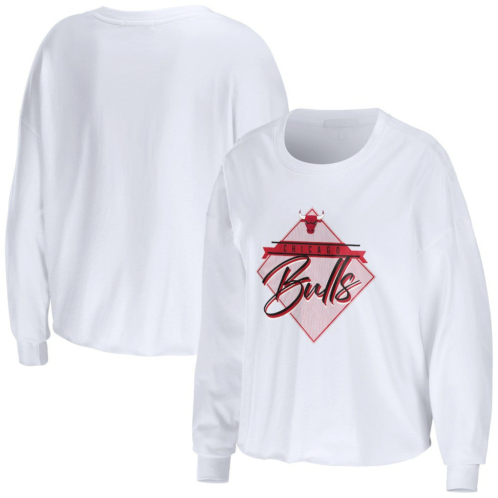Chicago Bulls WEAR by Erin Andrews Women's Cropped Long Sleeve T-Shirt White - NBA