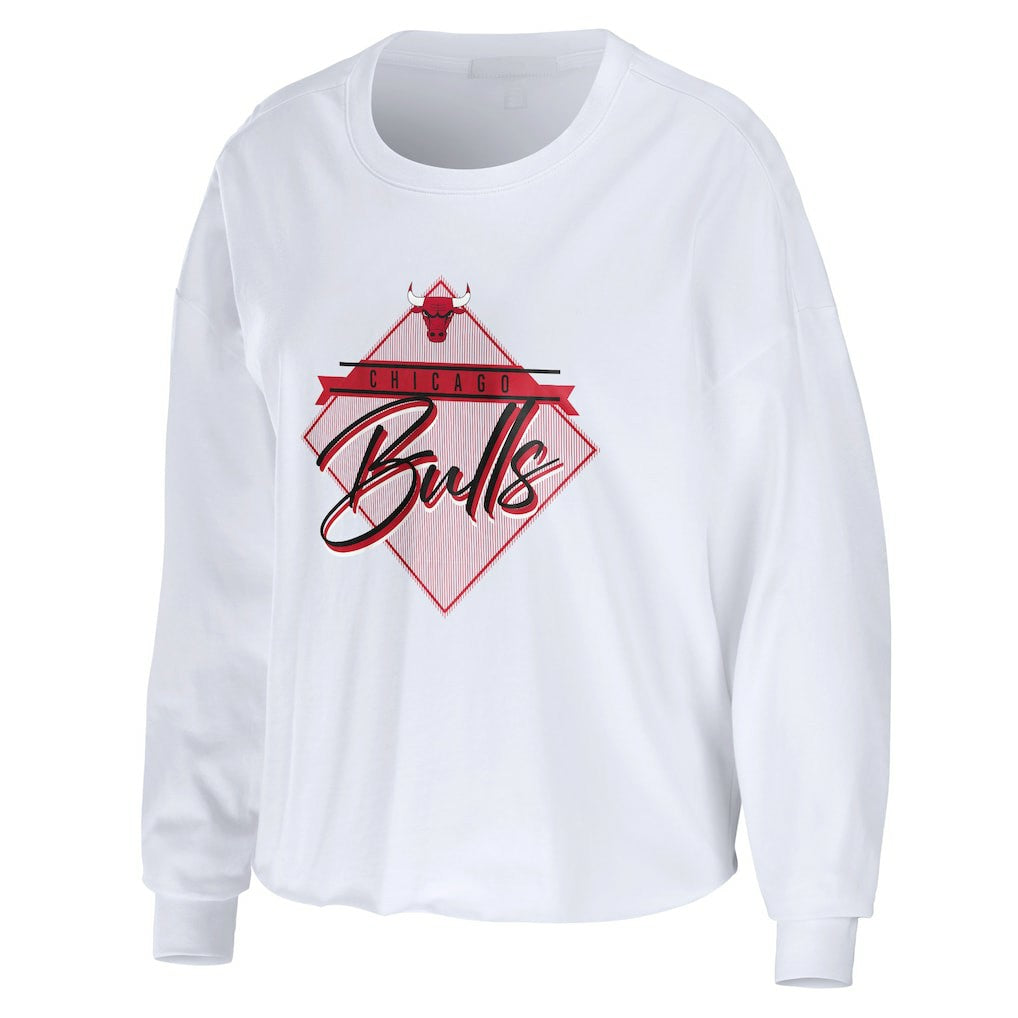 Chicago Bulls WEAR by Erin Andrews Women's Cropped Long Sleeve T-Shirt White - NBA
