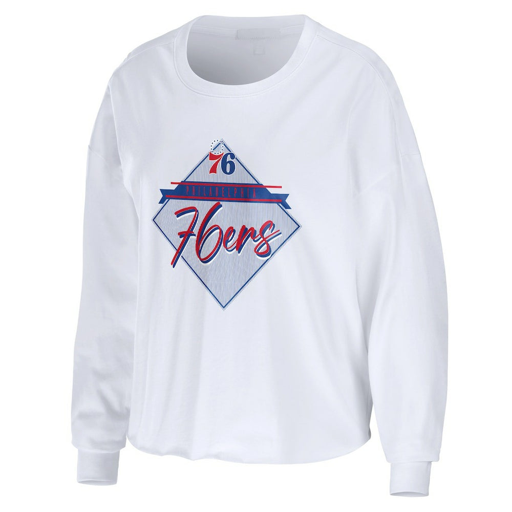 Philadelphia 76ers WEAR by Erin Andrews Women's Cropped Long Sleeve T-Shirt White - NBA
