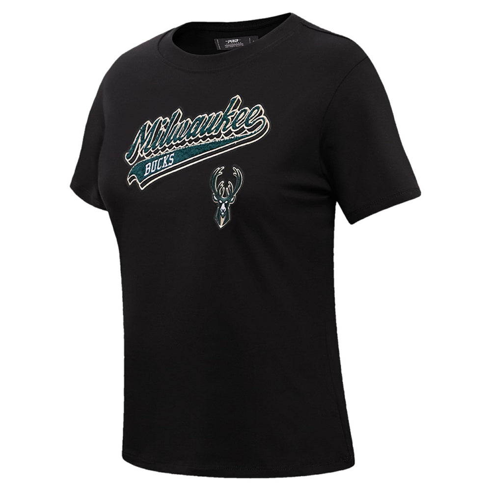 Milwaukee Bucks Pro Standard Women's Script Boyfriend T-Shirt Black - NBA