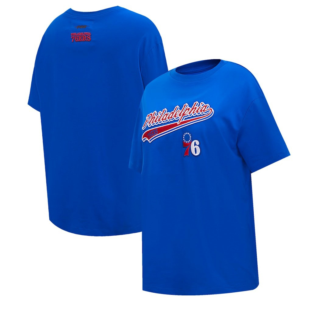 Philadelphia 76ers Pro Standard Women's Script Boyfriend T-Shirt Royal - NBA